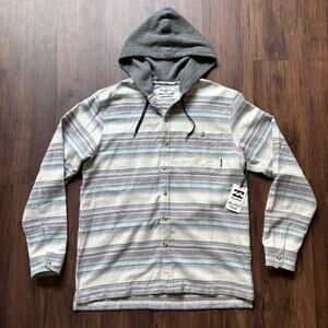 Billabong Baja Flannel Hoodie Shirt Men’s XL Gray Stripe NWT